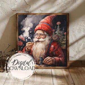 Santa taking a puff Digital Print, Christmas Clipart, JPEG file Watercolor Clipart, Christmas Clip Art, Festive Clipart, Boho Digital File