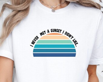 Retro grafisch T-shirt zonsondergang: cadeau natuurliefhebber