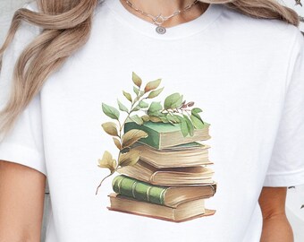 Books and Flowers T-Shirt: Book Lover Gift
