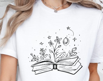 T-shirt livre floral : cadeau rat de bibliothèque, chemise littéraire