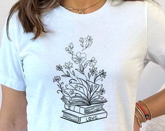 Floral Books-T-shirt: boekenwurmcadeau, uniseks pasvorm