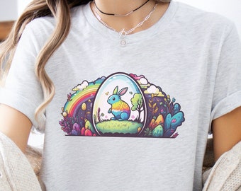 レインボーイースターエッグバニーシャツ：エアラムコットンTシャツ