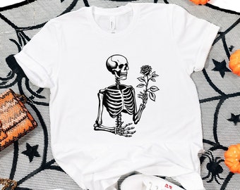 T-shirt skelet met bloem: gotisch halloween-T-shirt