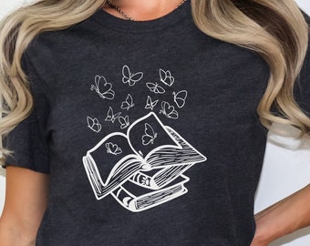 Böcker och fjärilar T-shirt: Bokälskares bomullströja