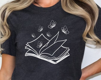 Böcker och fjärilar T-shirt: Bokälskare-present