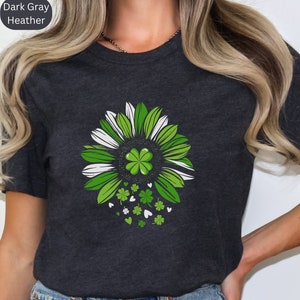 Flower Four Leaf Clover Shirt, Green Clover Shirt, Happy St Patrick's Day Shirt, Shamrock Heart Tee, Cute St Patrick Four Leaf Clover Shirt