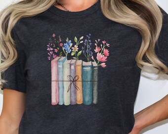Floral Books T-Shirt: Vintage Book Lover Gift