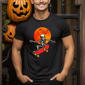 Skeleton Skateboarding T-Shirt: Funny Halloween Skater Tee