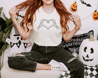 Skeleton Hand Heart T-Shirt: Darkly Romantic Halloween Tee