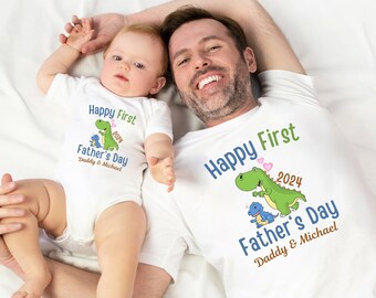 Custom First Father's Day Matching Shirt: Dad & Son Dinosaur Tee