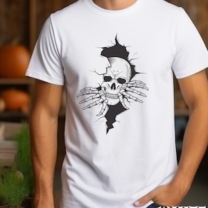 Skull in the Wall T-Shirt, Halloween Skeleton Shirt, Skull Came Out of the Chest Shirt, Gothic Skull Shirt, Horror Shirt, Spooky Season Tee