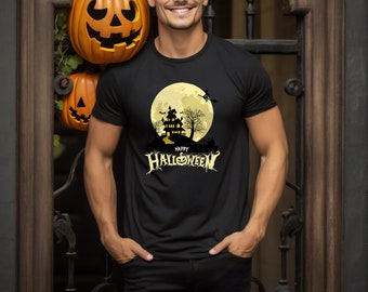 Camiseta de Feliz Halloween: Camiseta de Temporada Espeluznante, Diseño de Casa Embrujada