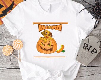Halloween Dog Pumpkin T-Shirt, Women's Fall Shirt