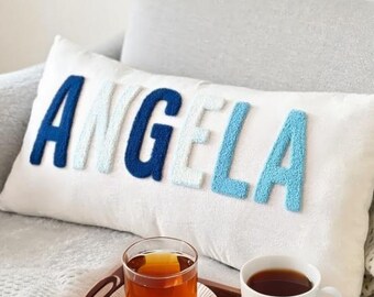 Funda de almohada con nombre personalizado, decoración infantil con aguja perforada