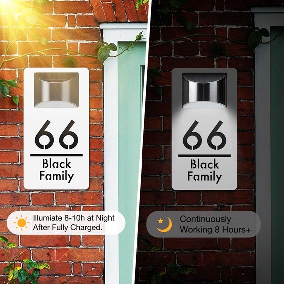Modern Solar Light House Sign Plaque - Waterproof LED Door Number With Personalised