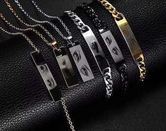 Pulsera personalizada con foto de ojos, acero inoxidable grabado, regalo para pareja