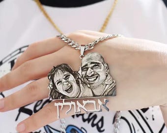 Colgante con nombre y foto personalizada, collar con foto personalizada, joyería con retrato grabado, regalo familiar personalizado para niños y seres queridos.
