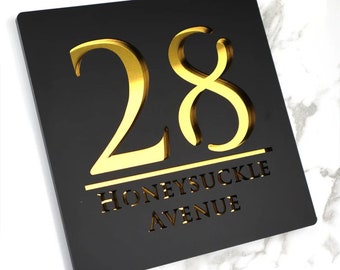 Placa de dirección moderna con número de casa en acrílico personalizado