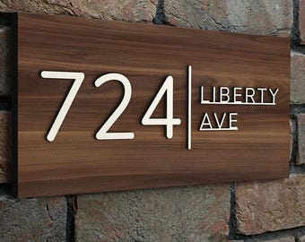 Letrero de madera 3D personalizado para dirección: placa con nombre de familia personalizado