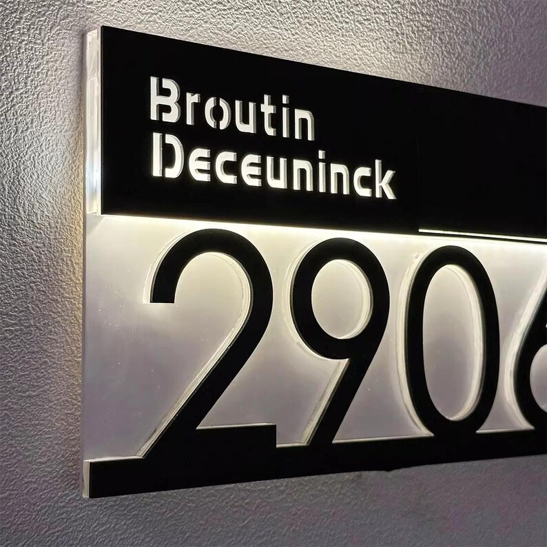 Custom Solar Address Sign, Illuminated LED Plaque, Modern House Number ...