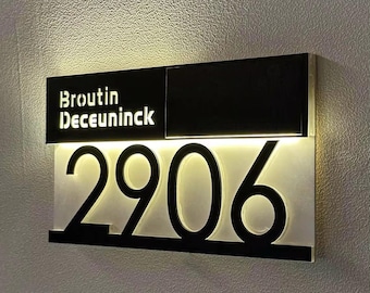 Letrero solar personalizado con dirección, placa LED iluminada, número de casa moderno