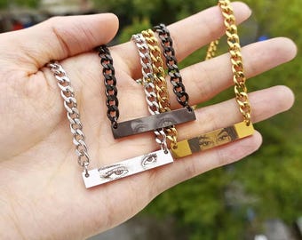 Collar con foto de ojos personalizado para parejas, collar con foto personalizada, regalo de acero inoxidable grabable para aniversarios, regalo con foto para parejas