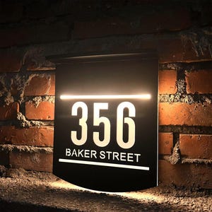 Placa de endereço personalizada com número residencial em LED solar, placa de acrílico 3D para exterior, placa de porta personalizada, luz de endereço residencial movida a energia solar