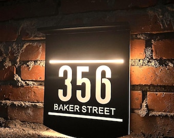 Letrero de número de casa LED solar personalizado, placa de dirección acrílica 3D