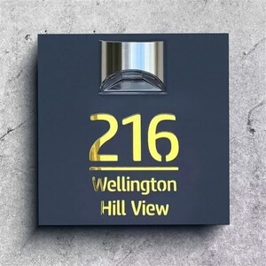 Personalized Solar Modern Door Plaque, Address Signs For Houses, Custom Name LED Address Numbers For Outside, Address Plaque For Home Street Yard Garden (Rock