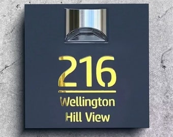 Letrero de dirección LED solar personalizado, placa de número de casa moderna