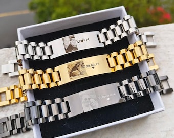 Pulsera con foto personalizada, acero inoxidable grabado, regalo para parejas