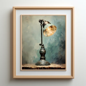Printable Vintage Oil Painting, Retro Table Lamp Wall Art, Classic Home Decor, Retro Wall Decor, Digital Download Art for Home & Office