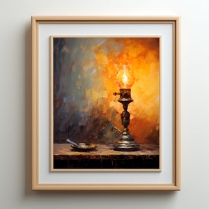 Printable Vintage Oil Painting, Retro Oil Lamp Wall Art, Classic Home Decor, Retro Wall Decor, Vintage Digital Download Art for Home