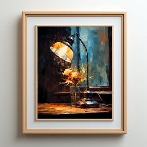 Printable Vintage Oil Painting, Retro Table Lamp Wall Art, Classic Home Decor, Retro Wall Decor, Vintage Digital Download Art for Home