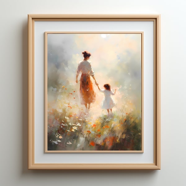 Printable Vintage Oil Painting, Mother and Child Wall Art, Vintage Home Decor, Wall Decor, Digital Download Art for Living Room & Office