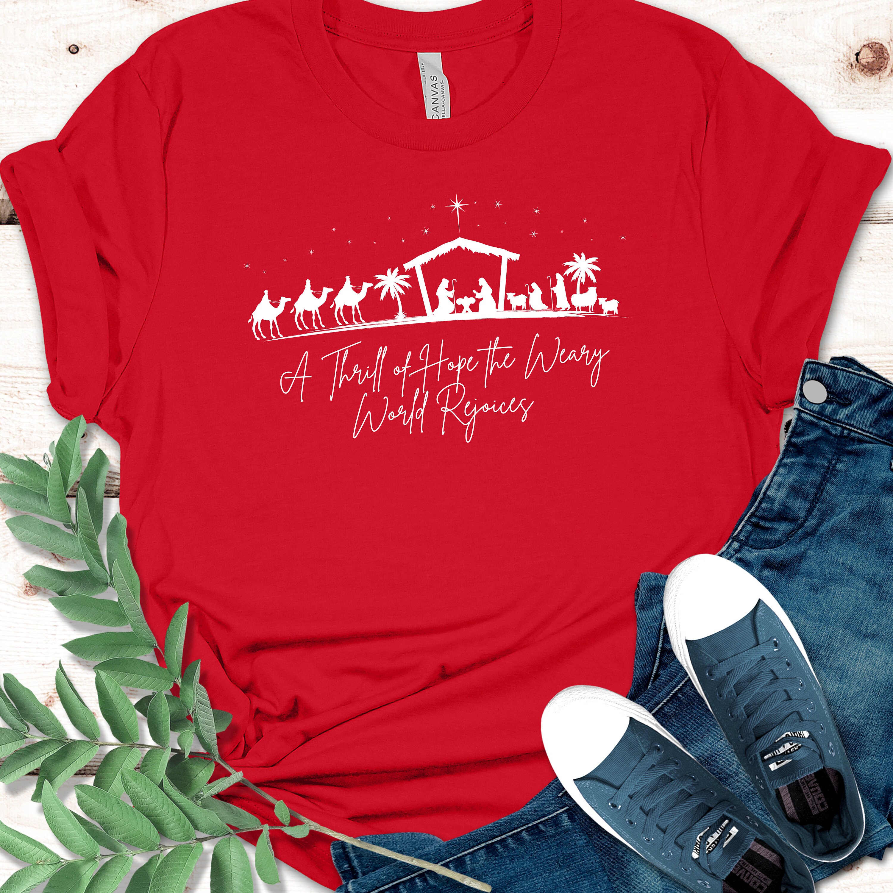 A Thrill Of Hope The Weary World Rejoices Sweatshirt, Christian Christmas Sweatshirt, Nativity Scene Sweater, Christmas Jesus Nativity Shirt