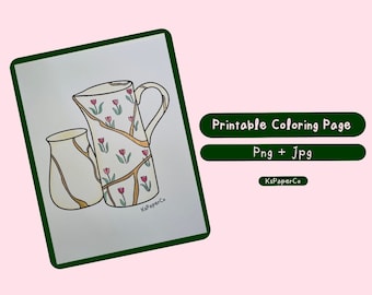 Kintsugi Inspired Ceramics Coloring Page | KsPaperCo