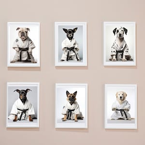 Karate Dogs (Set 1) -  Digital Download Wall Art Set | Home, Study, Office, Bedroom, Dog Lover Decor - Set of 6