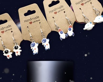 Space Earrings, Astronaut Earrings, Rocket Ship Earrings, Planet Earrings, NASA, Spaceship, SpaceX, Blue Origin, UFO, UAP, Saturn