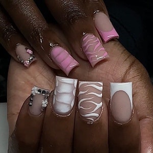 Animal Print with Stones Acrylic Press Ons | Press On Nails | Homemade Press On Nails