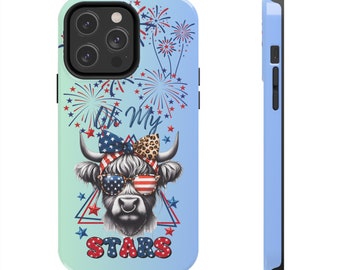 Patriotic Phone Case Highland Cow iPhone Case Independence Day Phone Case for 4th of July Gift For Dad