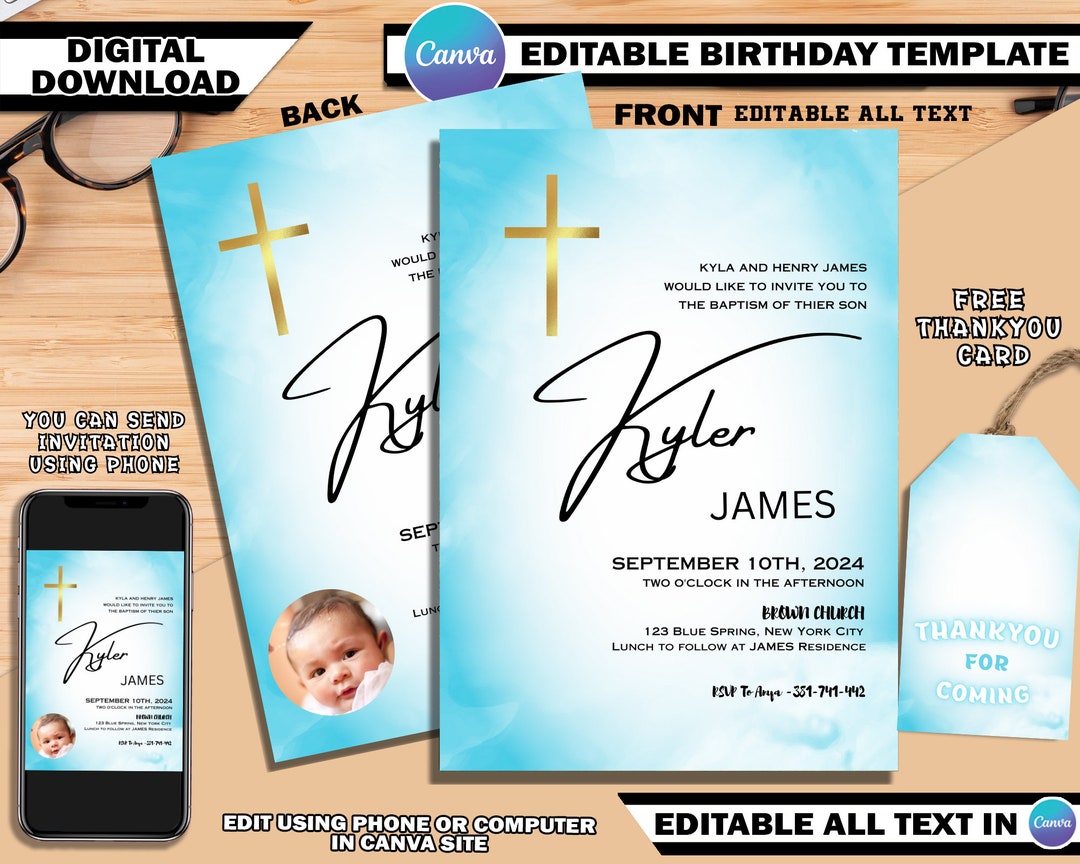 Baptism Invitation Card Template Baptism Invitation Card Etsy