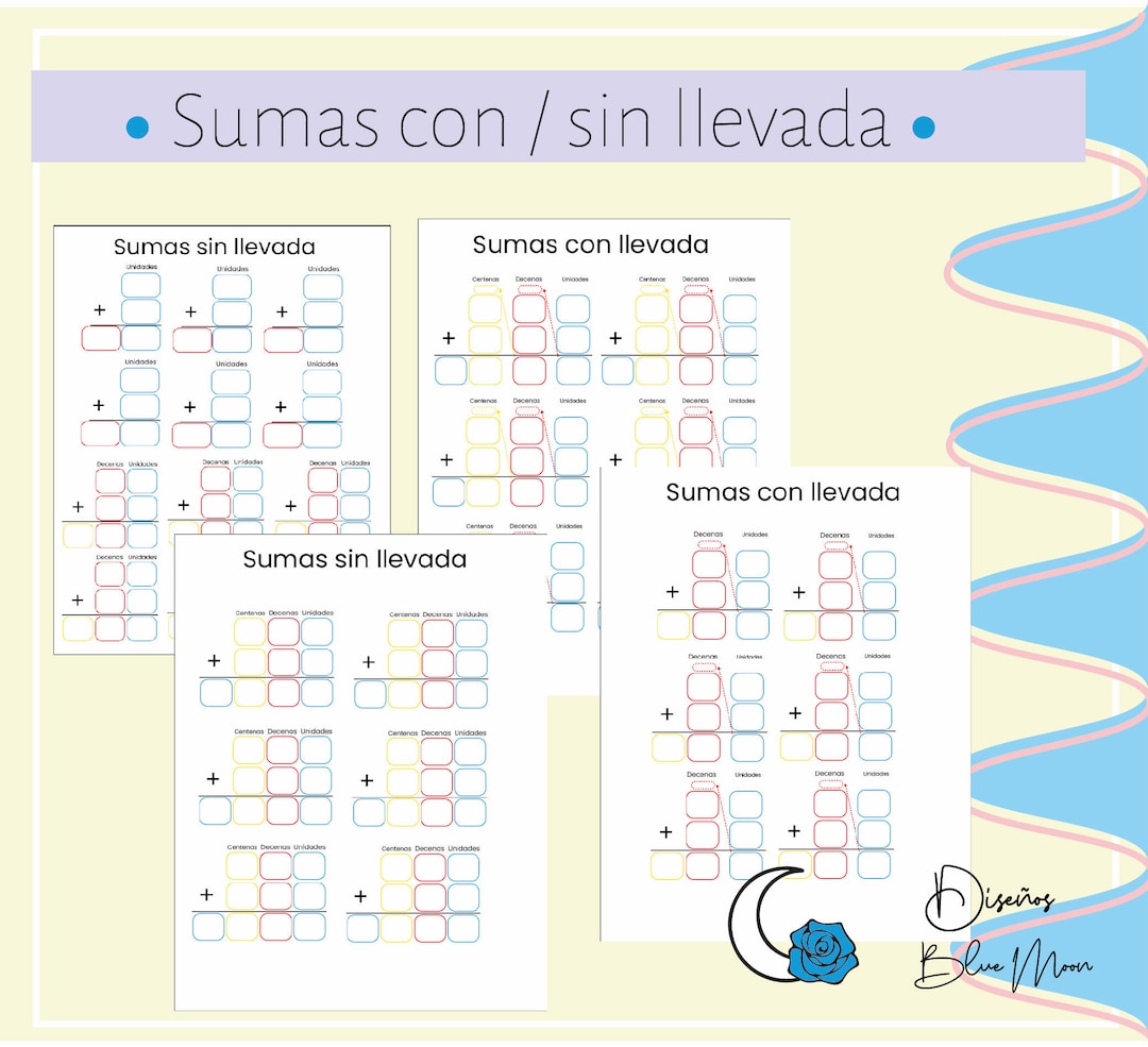 Formato de sumas con & sin llevada/Sumas con llevada/sumas sin llevada ...