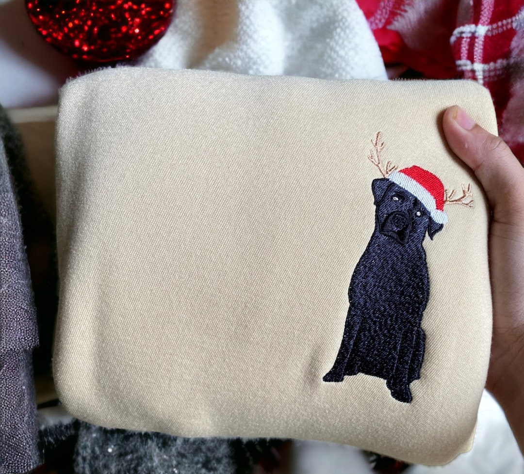 Embroidered Christmas Dog Sweatshirt Embroidered Black Lab Labrador