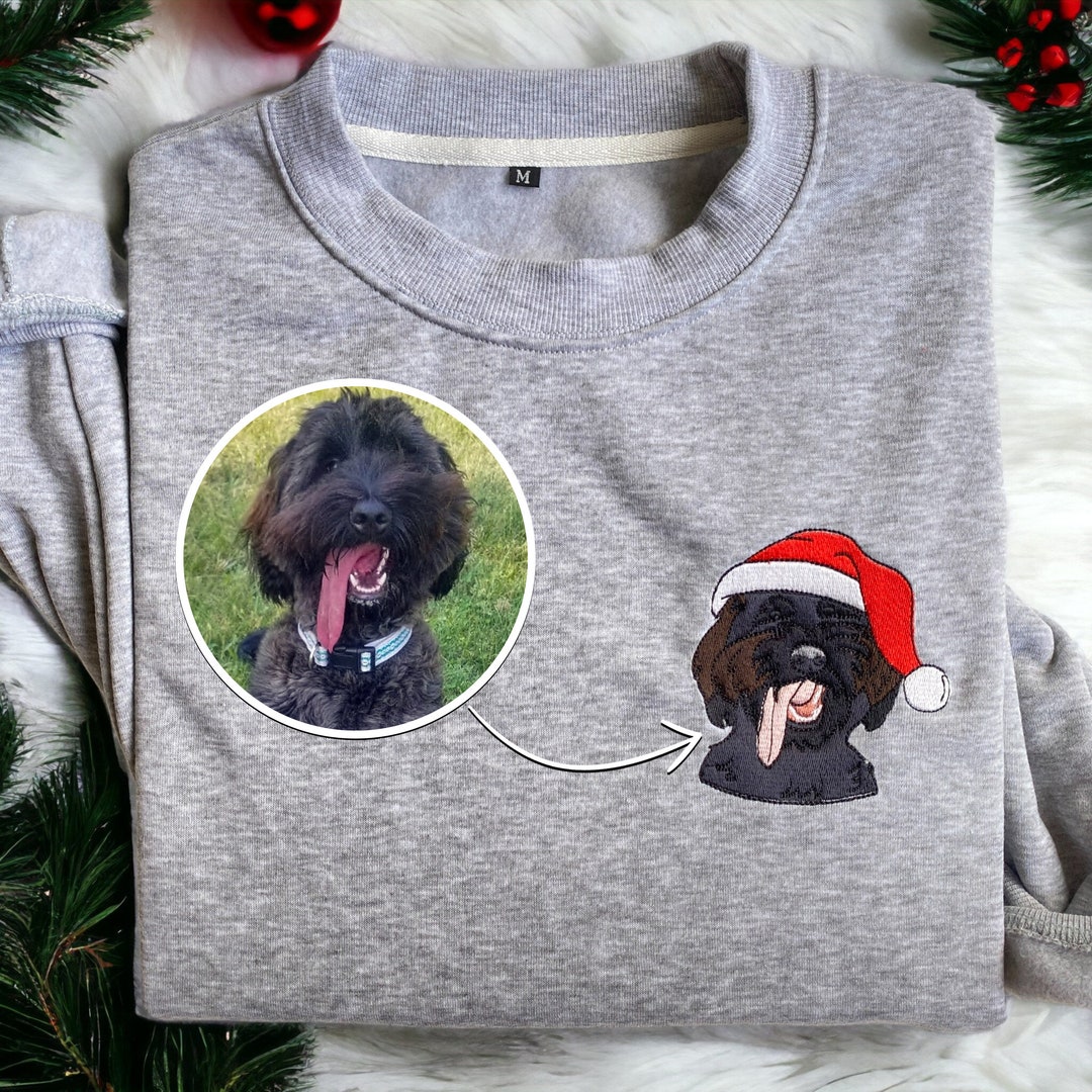 Embroidered Personalize Christmas Dog From Your Photo Sweatshirt Custom Christmas Dog Sweatshirt