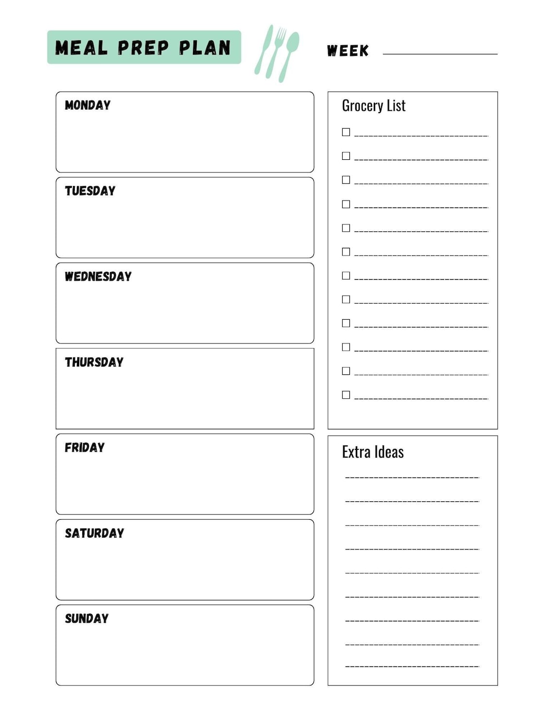 Printable Meal Prep Planner | Grocery List | Health & Fitness | Food