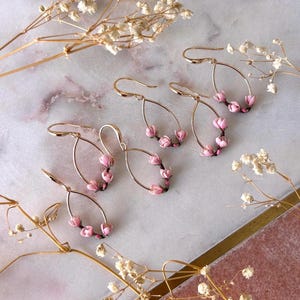 Pink magnolia earrings, flowers spring earring gold plated oval earrings, elegant nature inspired gift image 3