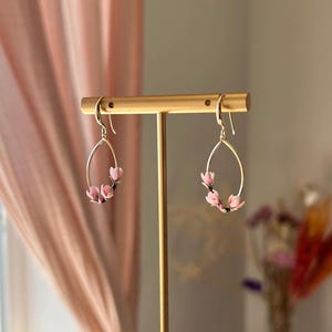 Pink magnolia earrings, flowers spring earring gold plated oval earrings, elegant nature inspired gift image 6