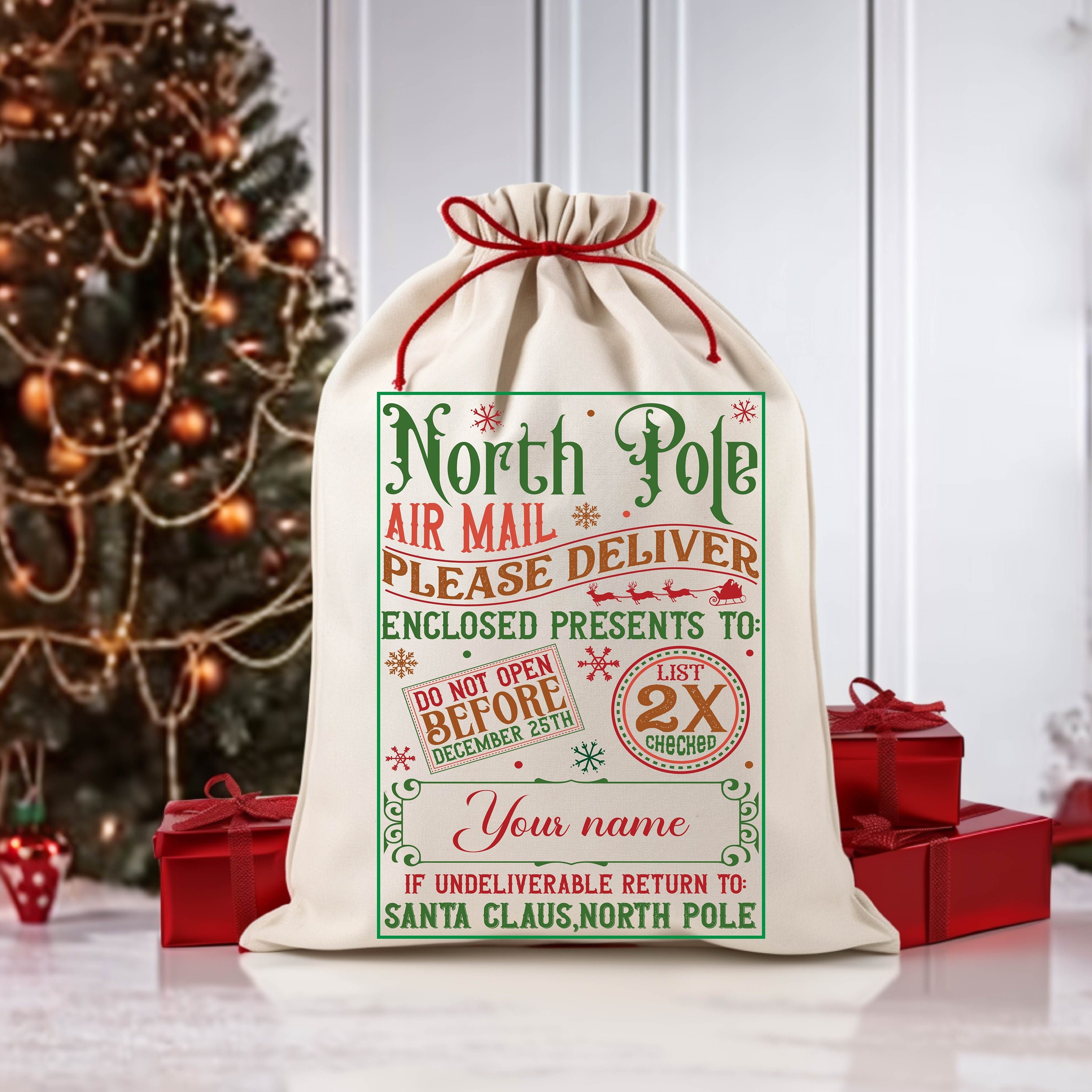 North Pole Air Mail Christmas Santa Bag - Personalized Christmas Sack