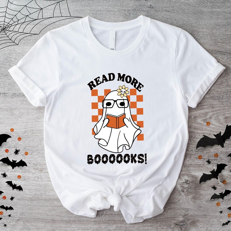 Read More Books Shirt, Funny Halloween T-Shirt, Halloween Teacher Gift Idea Tee, Funny Spooky Teacher Ghost T-Shirt, Halloween Teacher Team